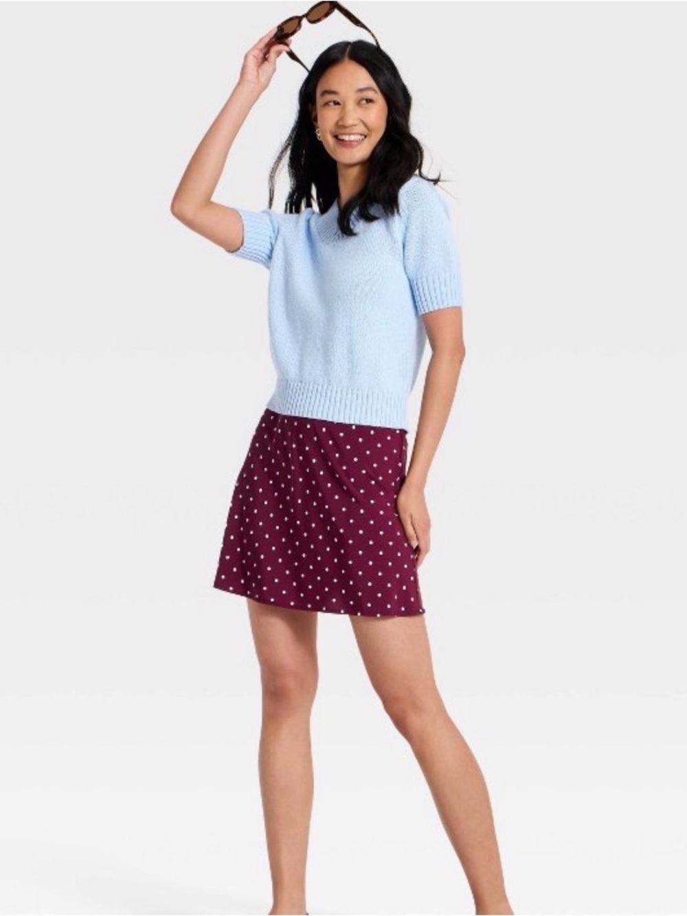 a new day Burgundy Polka Dot A-Line Mini Skirt